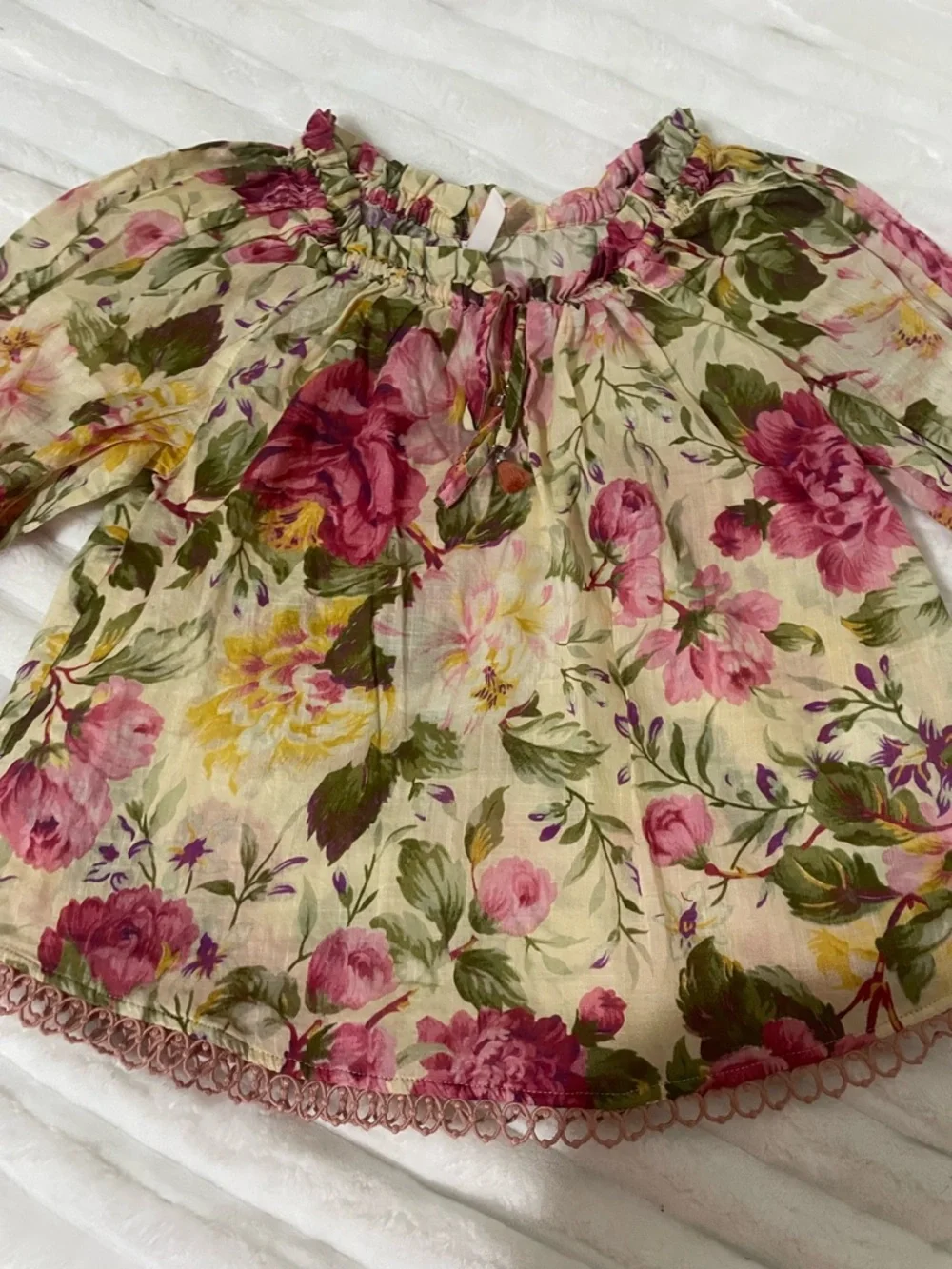 Zimmermann Girls Floral Peasant Blouse - Pink & Cream - Picture 11 of 13